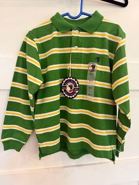 Duck Head Green, White & Yellow Striped Long-Sleeve Polo 100% Cotton
